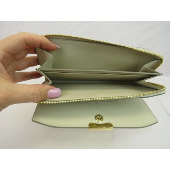 BURBERRY ALVINGTON LIMESTONE SMOOTH LEATHER GOLD LOGO ZIP AROUND WALLET ITALY - Picture 7 of 12